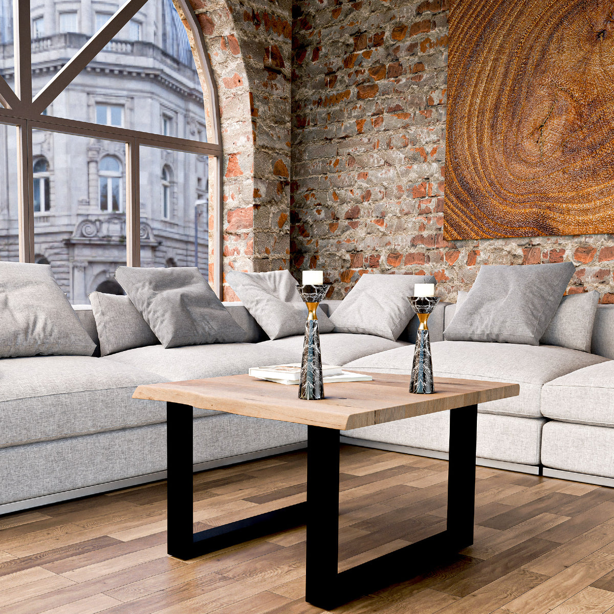 BOSTON Couchtisch mit Massivholzplatte und Metallgestell