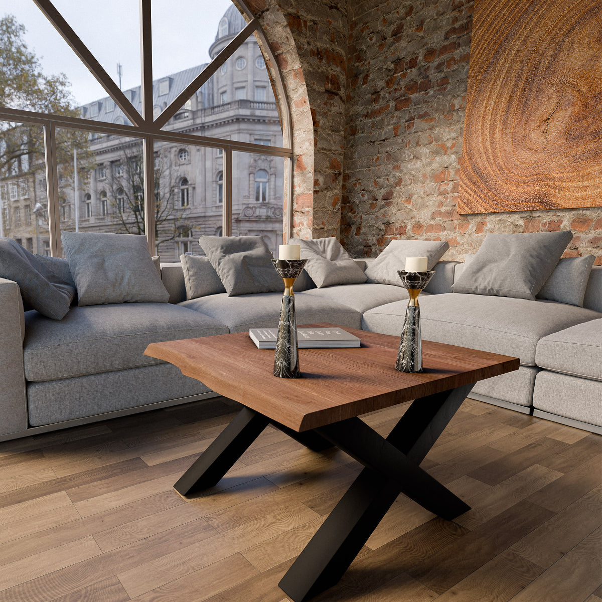 BOSTON Couchtisch mit Massivholzplatte und Metallgestell