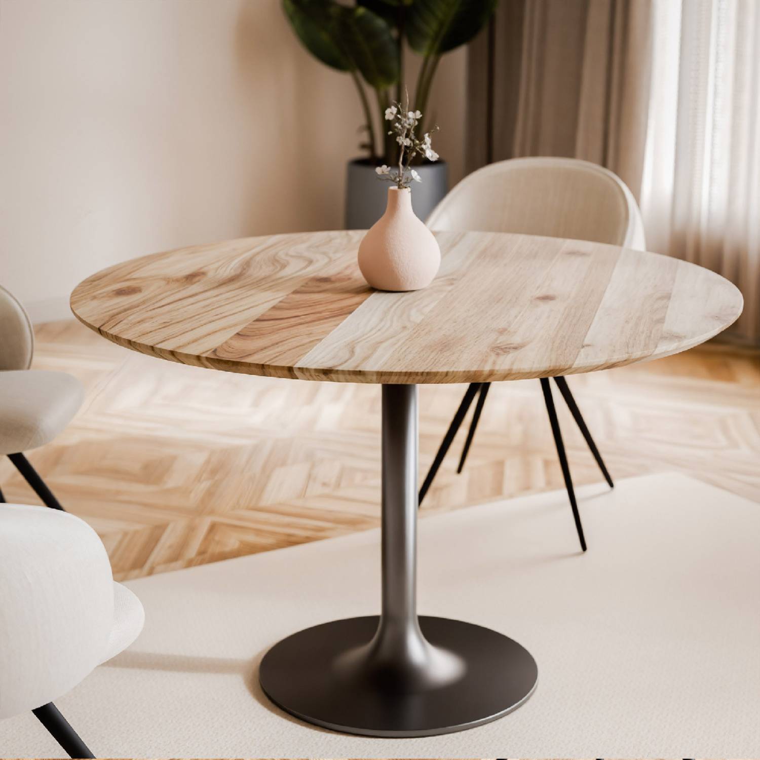 GELA runder Massivholztisch mit Gestell