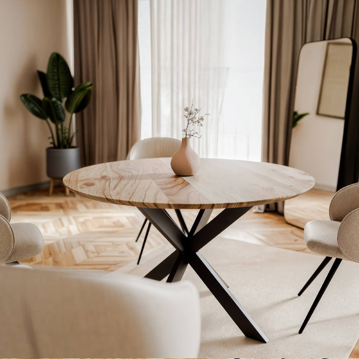 GELA runder Massivholztisch mit Gestell