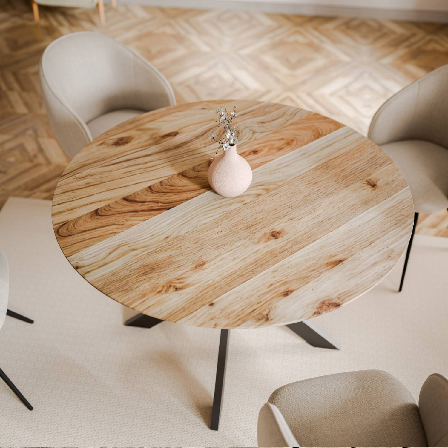 GELA runder Massivholztisch mit Gestell