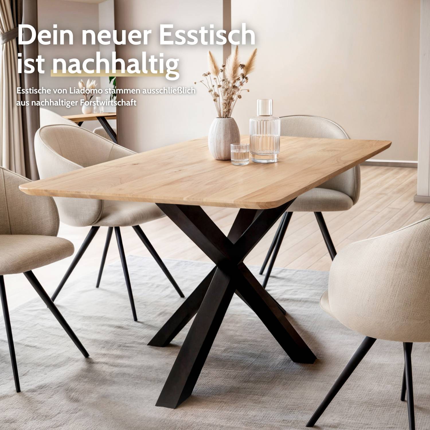 GUBIO Massivholztisch mit schweizer Kante & Gestell