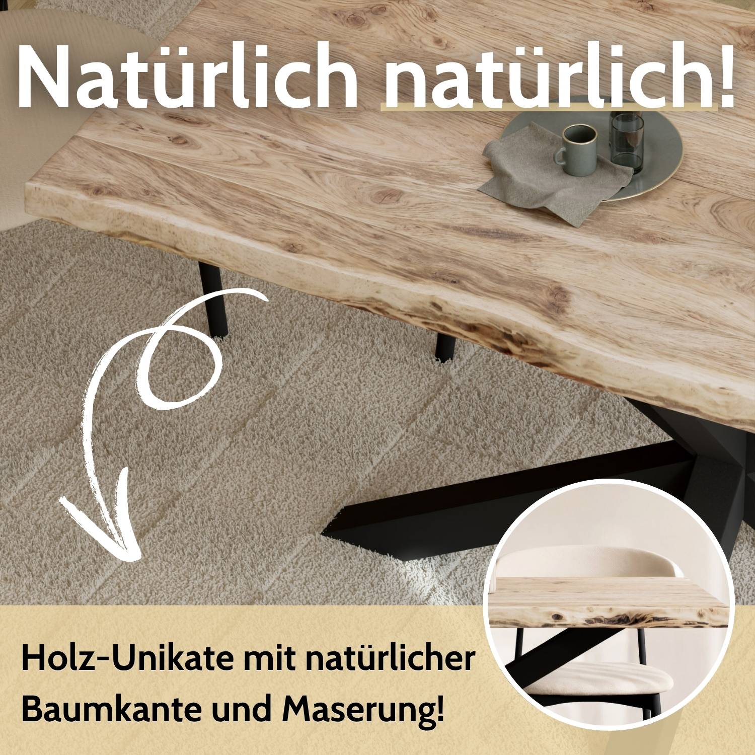 MALMÖ Massivholztisch mit Gestell