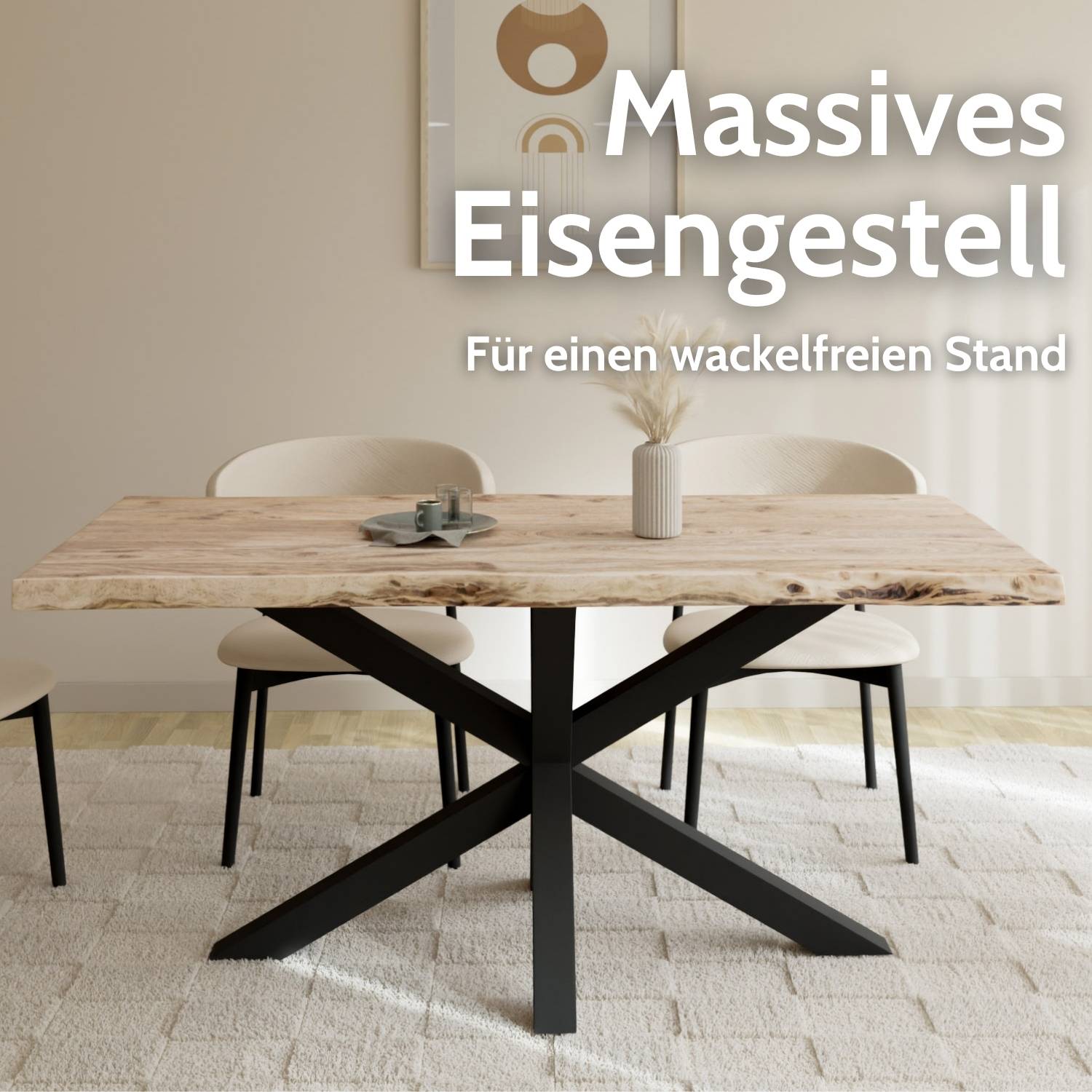 MALMÖ Massivholztisch mit Gestell