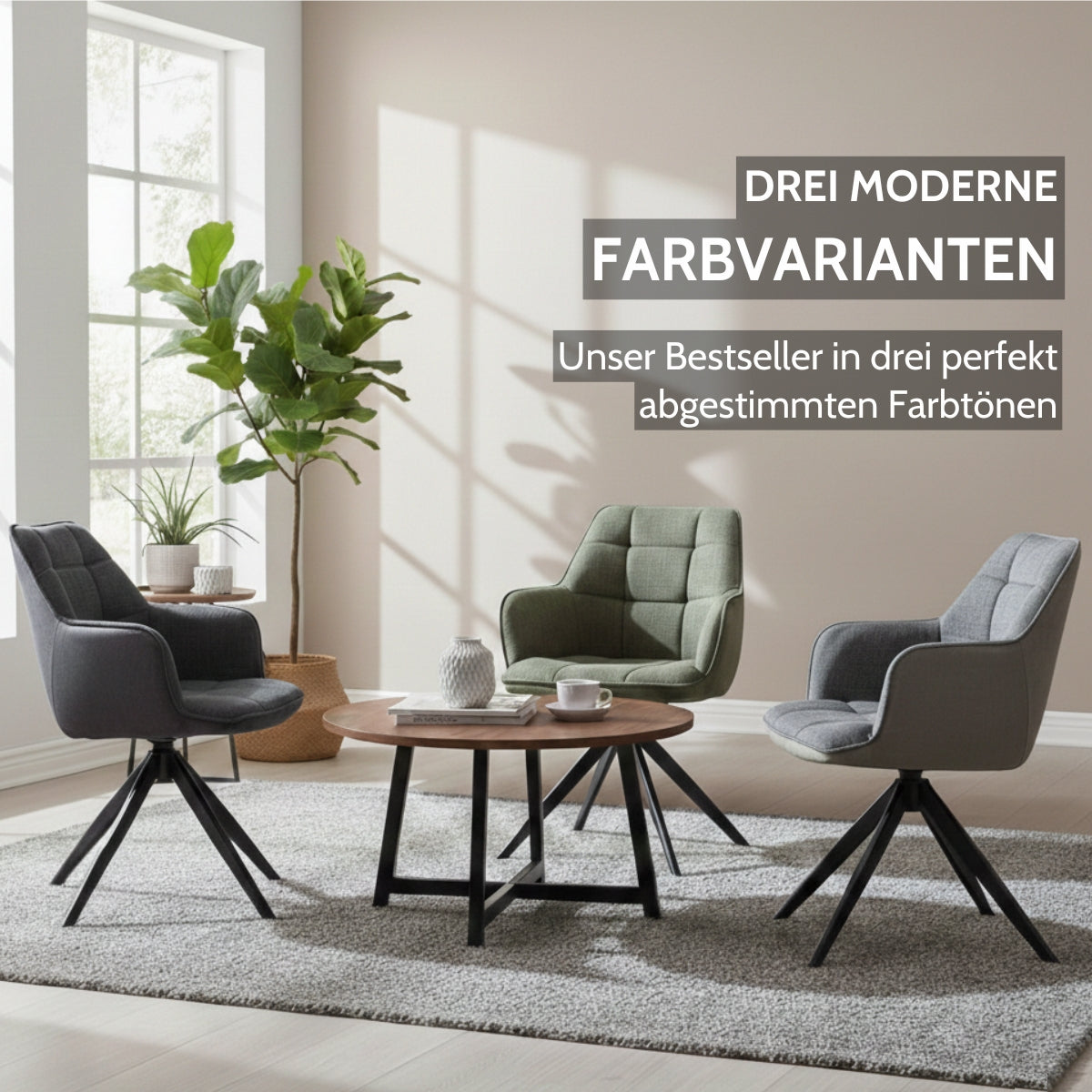 LONDON Armlehnstuhl 360° drehbar in drei Farben
