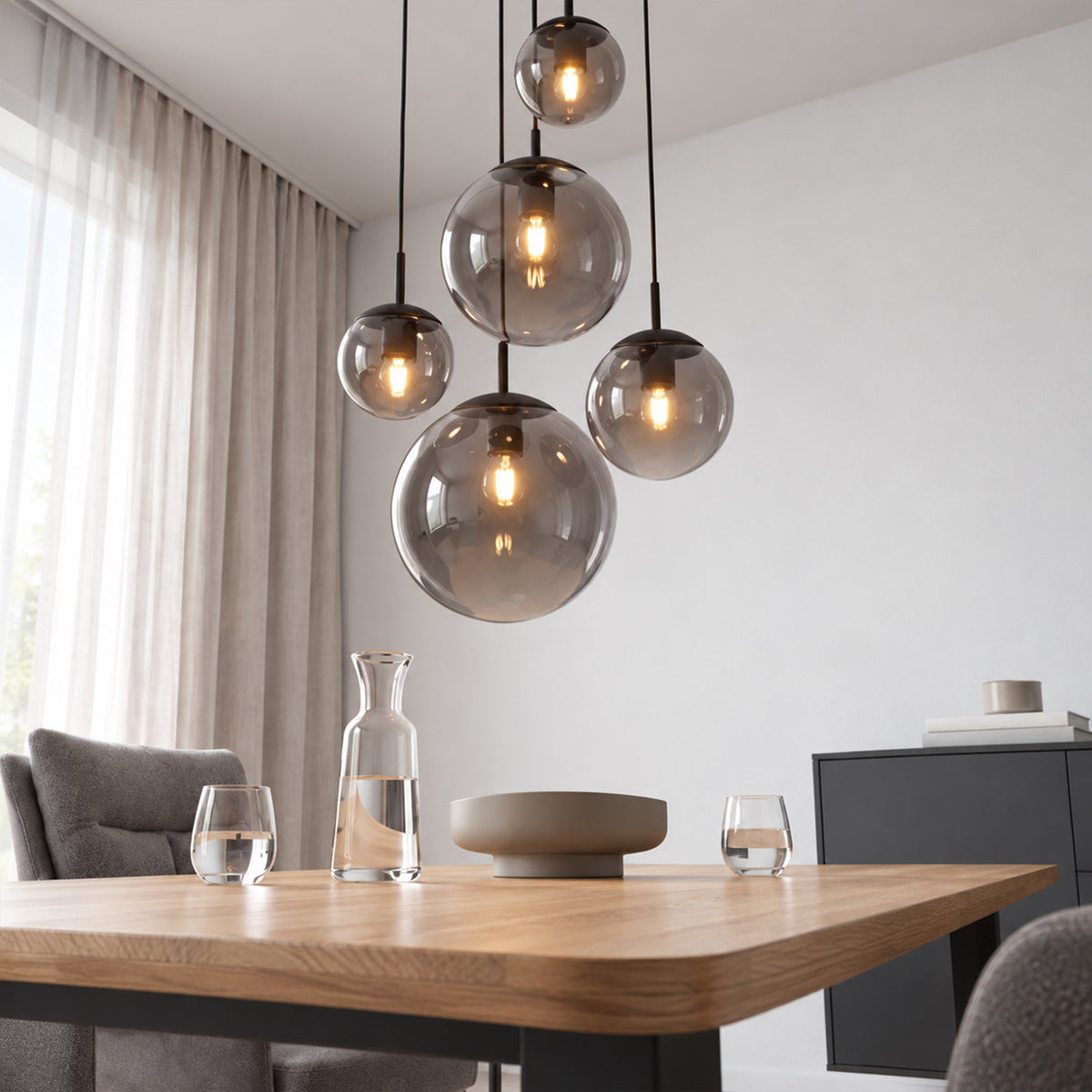 VETRO Pendelleuchte aus Rauchglas inklusive 5 Leuchtmittel