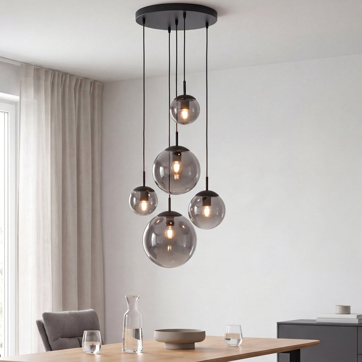 VETRO Pendelleuchte aus Rauchglas inklusive 5 Leuchtmittel