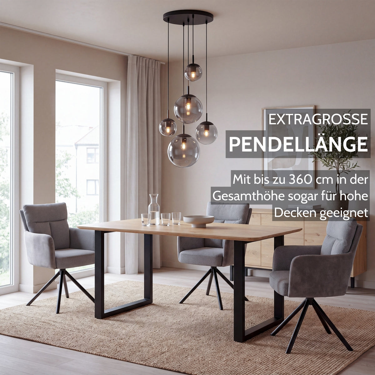 VETRO Pendelleuchte aus Rauchglas inklusive 5 Leuchtmittel