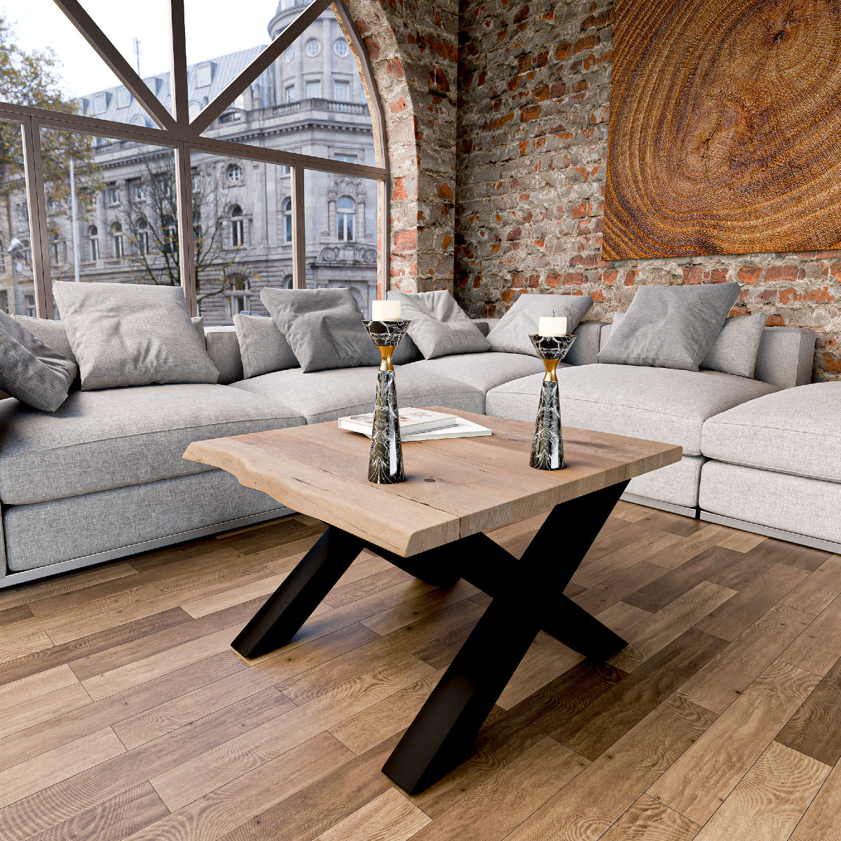 BOSTON Couchtisch mit Massivholzplatte und Metallgestell