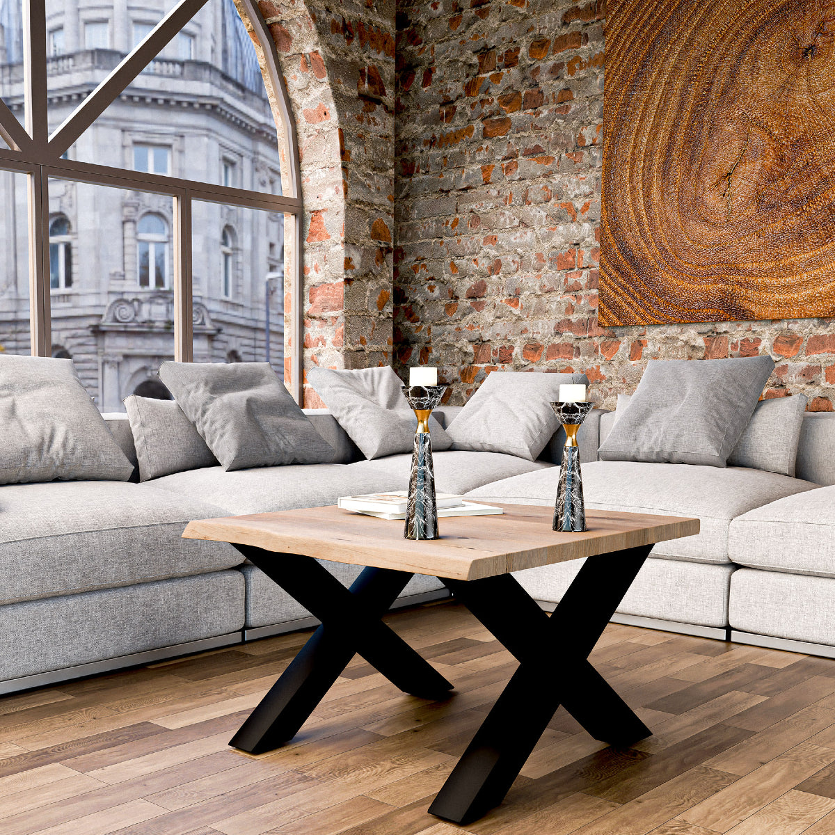 BOSTON Couchtisch mit Massivholzplatte und Metallgestell