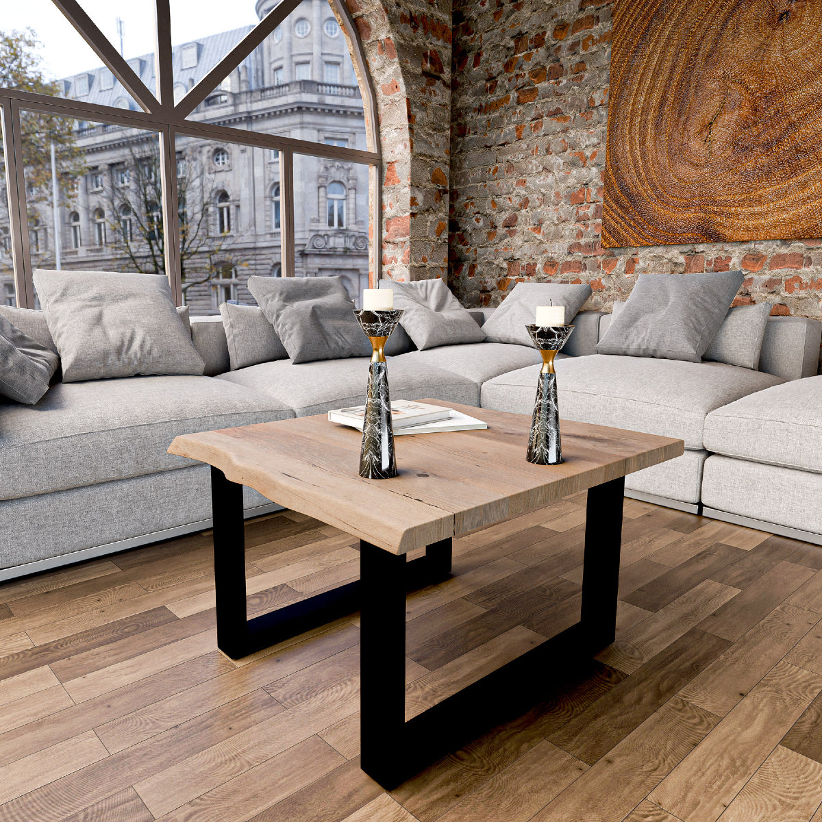 BOSTON Couchtisch mit Massivholzplatte und Metallgestell