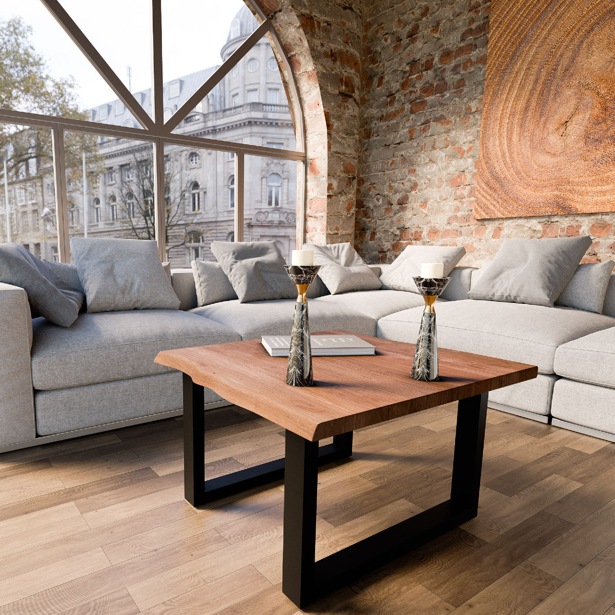 BOSTON Couchtisch mit Massivholzplatte und Metallgestell