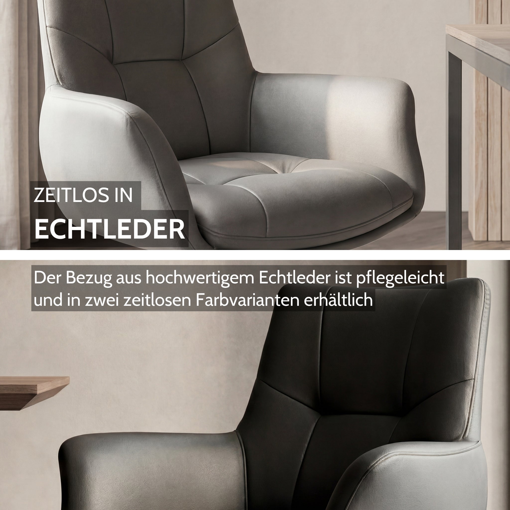 ENYA Esszimmerstuhl in Leder mit 360° Drehfunktion