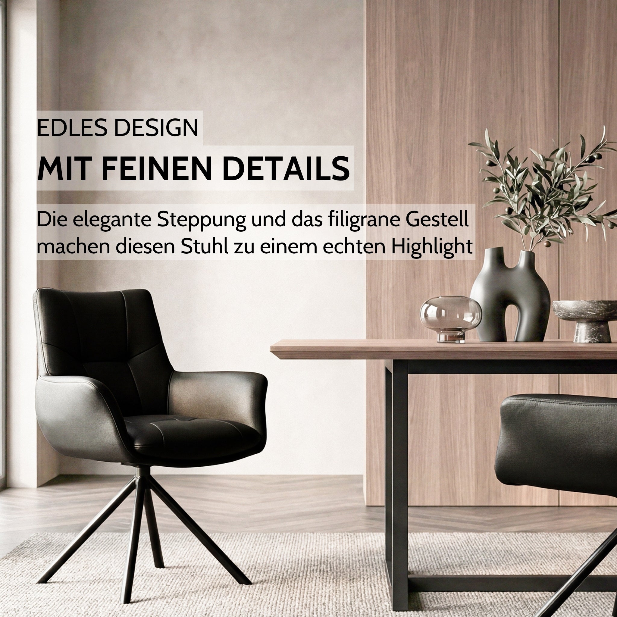 ENYA Esszimmerstuhl in Leder mit 360° Drehfunktion
