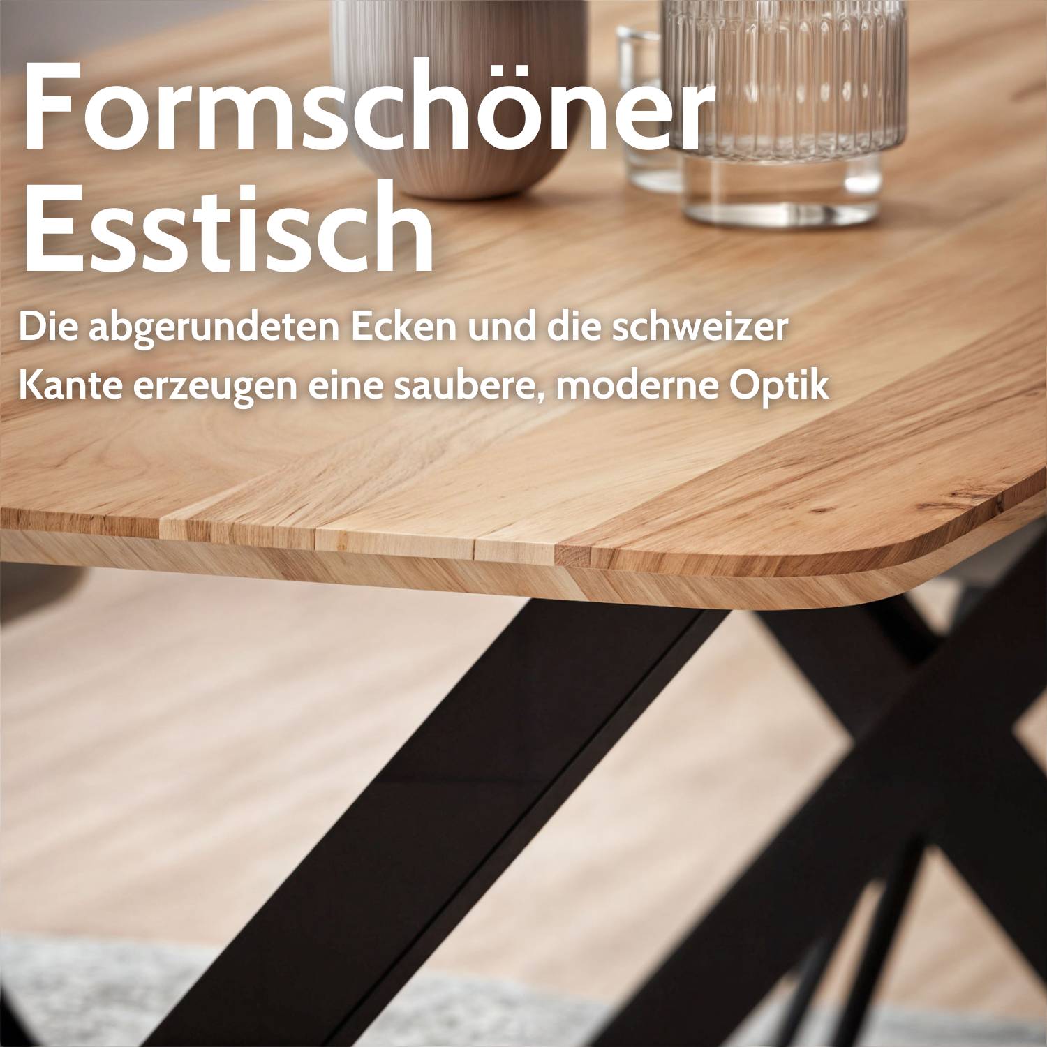 GUBIO Massivholztisch mit schweizer Kante & Gestell