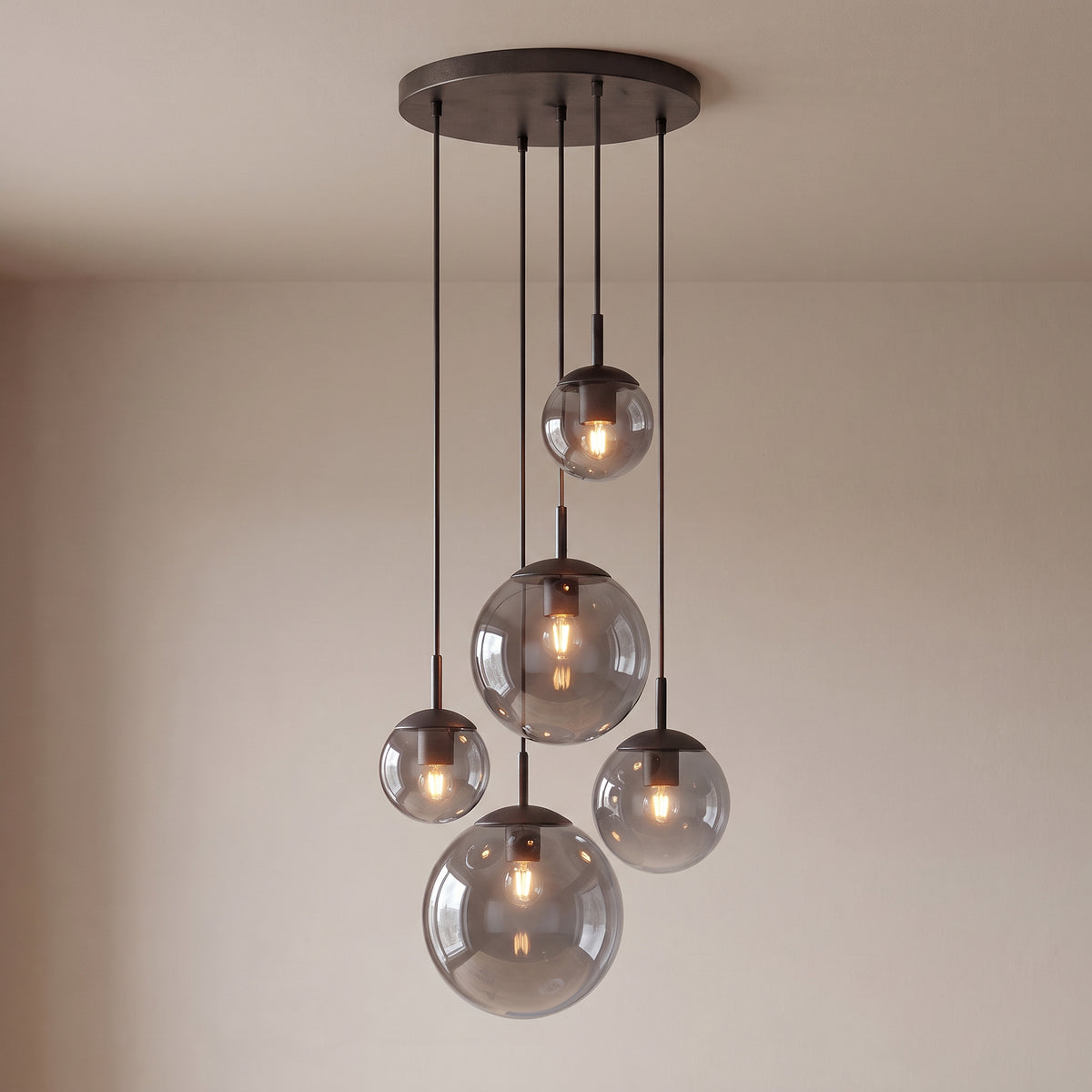VETRO Pendelleuchte aus Rauchglas inklusive 5 Leuchtmittel