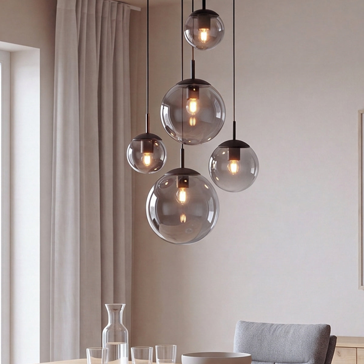 VETRO Pendelleuchte aus Rauchglas inklusive 5 Leuchtmittel