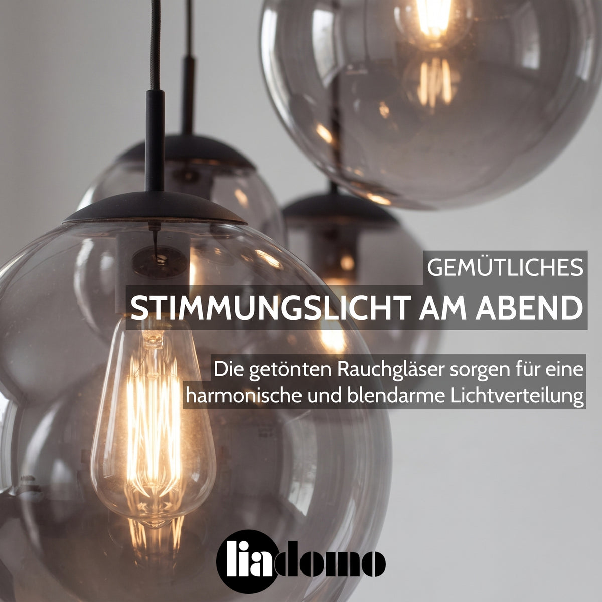 VETRO Pendelleuchte aus Rauchglas inklusive 5 Leuchtmittel